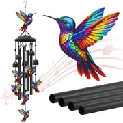 HUVNSOCH front view hummingbird wind chime showing whole decorative arrangement and charm