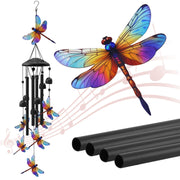HUVNSOCH front view of dragonfly wind chime showing full design and charm