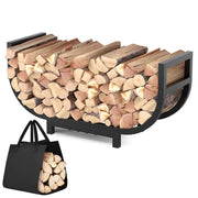 HXJLJY front view of 34-inch firewood rack showing neat wood storage and organized space