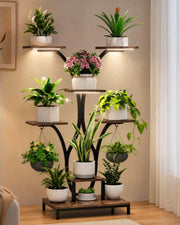 HXJLJY front view corner plant stand showing full seven-tier display and space-saving benefit