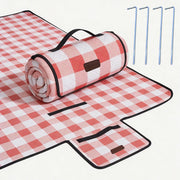 HX&OD front view of red 80x80 picnic blanket showing pattern and size benefit