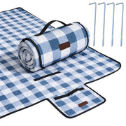HX&OD picnic blanket full layout showing roomy 80inch surface and gingham pattern for family comfort