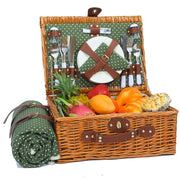 HYBDAMAI front view of wicker picnic basket showing buckles and handle for easy transport
