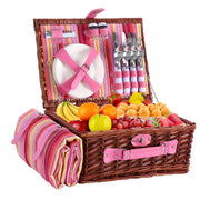 HYBDAMAI front view of wicker basket showing secure straps and handle for easy transport