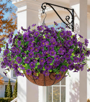 HyeFlora front view hanging basket showing full faux blooms for instant curb appeal