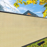 i COVER front view of tan privacy screen packaging showing product and size
