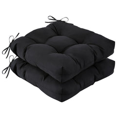 IASEAHK front view of two black outdoor cushions showing neat fit and protection