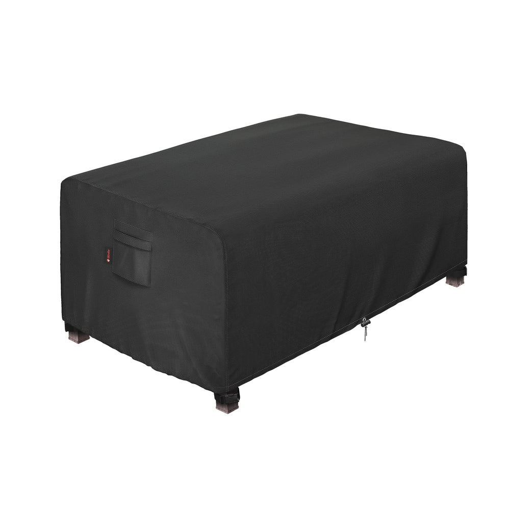 iBirdie front view cover protecting rectangular fire pit, keeps equipment clean