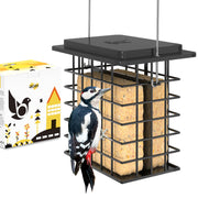 iBorn feeder front view showing weatherproof cage and bird access benefit