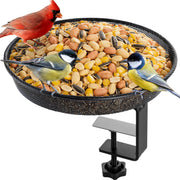 iBorn feeder front view clamped on balcony rail for stable bird watching