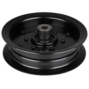 ILONPA flat idler pulley front view showing bolt hole and smooth surface for reliable replacement
