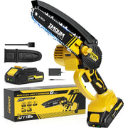 IMOUMLIVE front view showing compact cordless chainsaw and included kit, easy storage