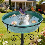 inanil front view showing full bird bath and basin, durable garden focal point