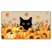 InIsaJace front view of fall doormat showing cat and pumpkins inviting guests