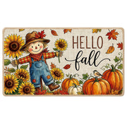 InIsaJace front view of fall welcome mat showing scarecrow and pumpkin benefits curb appeal