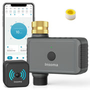 Insoma timer front view with brass inlet showing durable outdoor fitting and reliable seal