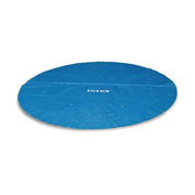 Intex solar cover front view showing full 12ft fit and easy placement benefit