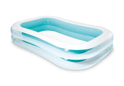 Intex Swim Center front view showing rectangular pool and children playing; safe backyard fun