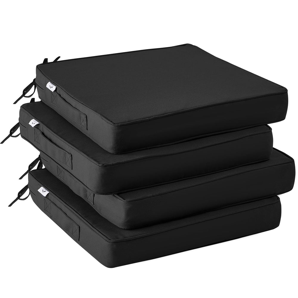 IPYNBAP front view of four black cushions showing compact packaging and convenience