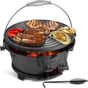 IronMaster hibachi front view showing compact cast-iron body and cooking grate for durable grilling