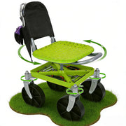 iToolMax front view of rolling garden stool showing compact design and easy mobility