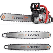 IVOVI chainsaw front view showing durable housing and quick-access controls for reliability