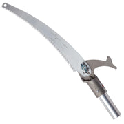 Jameson front view of pole saw head showing universal mount and compact profile for easier pruning