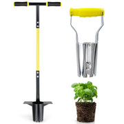 Jardineer long-handle planter front view showing ergonomic grip benefit