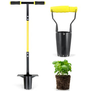 Jardineer long-handle transplanter front view showing durable build and reach benefit