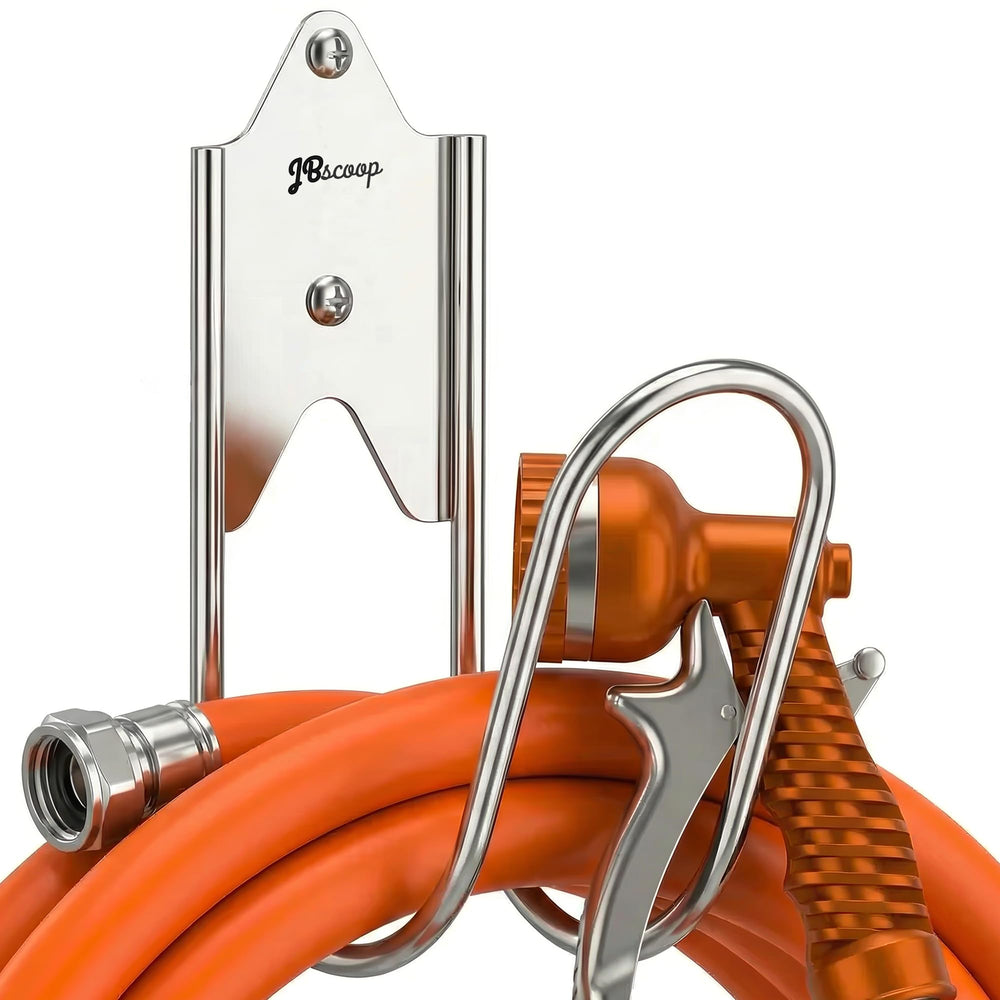 JBscoop front view showing compact stainless steel hook and neat storage benefit