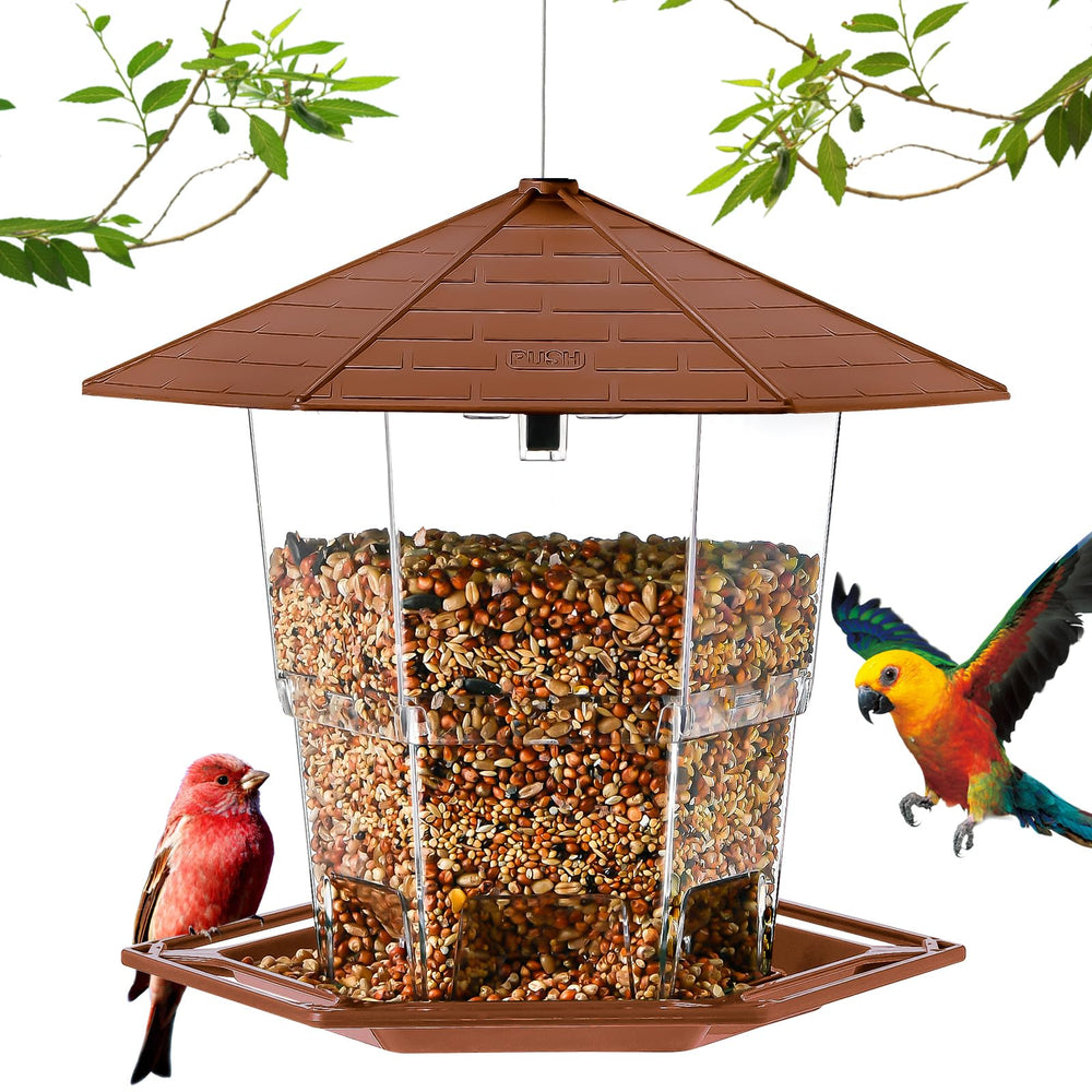 Jealoeur brown feeder front view shows full design and easy hanging benefit