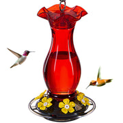Jealoeur feeder front view showing red body and 360-degree visibility benefit