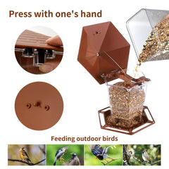 Jealoeur seed tray closeup shows tray depth and easy access for birds