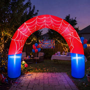 Jenaai front view of inflatable spiderweb arch showing bold colors and entrance impact