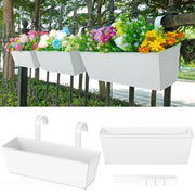 JFMAMJ front view white railing planter showcasing neat flower display benefit