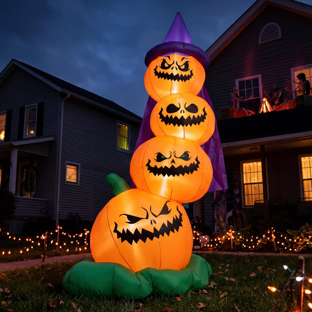 Joiedomi front view stacked pumpkins shows tall Halloween curb appeal