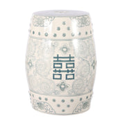 JONATHAN Y front view of ceramic stool showing Double Happiness motif and usable surface