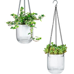 Josteve front view showing two hanging planters and packaging benefit easy setup