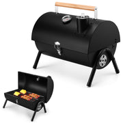 Joyfair front view showing compact charcoal grill, easy transport benefit