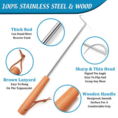 Joyfair wooden handle detail showing heat-resistant grip for safer handling