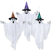JOYIN front view of three hanging ghosts showing hats and faces, adds instant Halloween charm