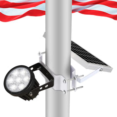 Joylight front view of flagpole light showing compact housing and durable build benefit