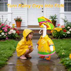 Joyxzacp raincoat close-up of glossy PU material and floral trim, highlights durable finish