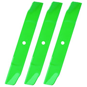 JSXDNWYJ front view of 60-inch mulching blade pack showing three blades and labeling, clear replacement benefit