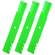 JSXDNWYJ front view of three mulching blades showing fit and finish for quick replacement