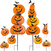 Juegoal front view of two stacked pumpkin lawn stakes showing festive curb appeal