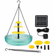Julyxi hanging bird bath front view showing elegant bowl and tiers, attracts birds