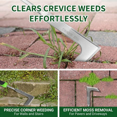 Juxifyron close-up of V-shaped weed puller fork tips demonstrating deep-root grip and efficient root removal