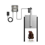 JVR front view of assembled aluminum coop door showing sturdy construction and security