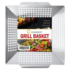 JY COOKMENT front view of stainless steel grill basket showing full surface,durability